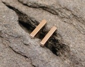 5mm Tiny Gold Earrings Skinny Mini Bar Studs Thin Minimal 14k Yellow Gold by SARANTOS