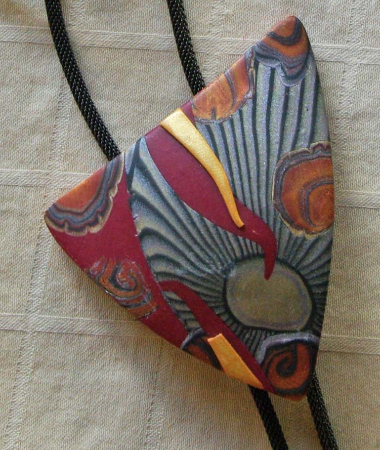 Rich red polymer clay bolo necklace and post earrings
