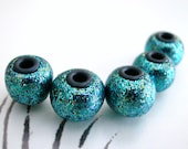 Blue Glitter Beads Round Handmade Polymer Clay Metallic