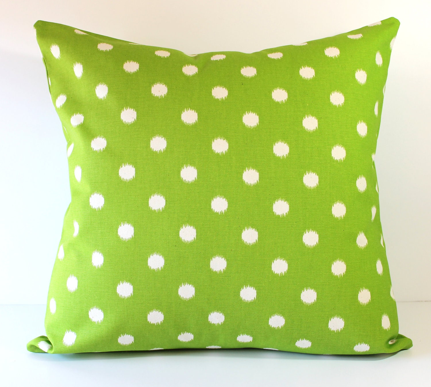 Decorative Pillow Cover - Green & White Ikat Dots - 18 x 18 Pillows Cushions - Baby Nursery Decor