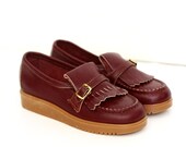 70's sz 12/1 Youth Leather Wedged Loafers SHOES