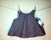 Reversible Feather Smock - handmade, children, girl, gray, blue, shirt, pinafore