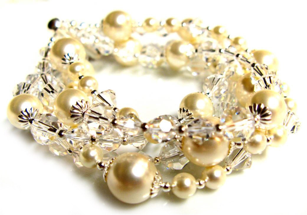 Affordable Handmade Swarovski Custom Order Bridal Cuff Bridesmaid Bracelet Jewelry Wedding Accessories Costume Pearl Crystal Unique - Unxia