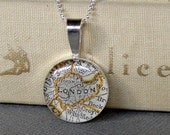 London Vintage Map Sterling Silver Necklace England Atlas