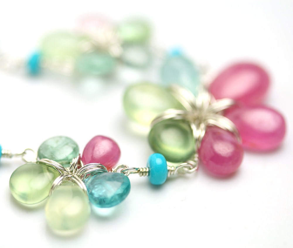 Vibrant Garden Statement Necklace Gemstone Flowers Sterling Silver