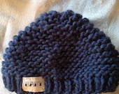 Baby knit beanie with tattoo font patch
