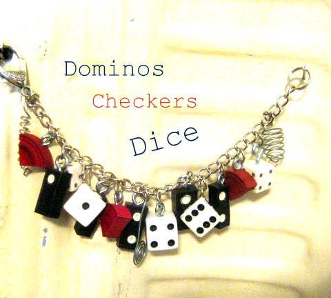 Checkers Dominos Dice Vintage  Treasures Charm Bracelet
