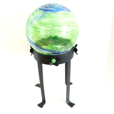 Planter Gazing Ball Holder Garden Decor Metal Plant Holder Metal flowers Lawn Decor Tabletop Wedding Decor Handforged Blacksmith Black
