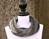 Knit Cowl - ICord Infinity Scarf Rope Cowl Scarf in Zebra Charcoal Grey Cream - READY TO SHIP