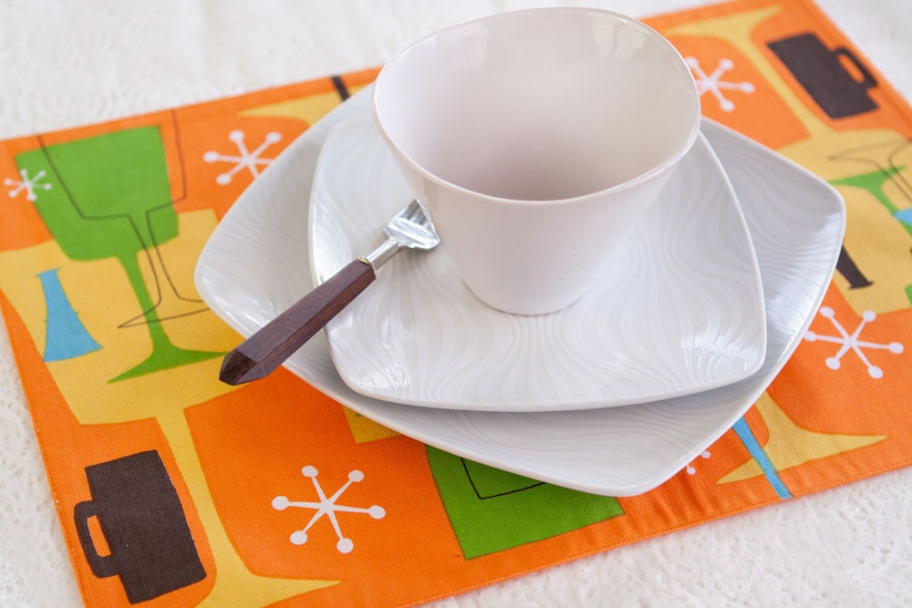 Retro Inspired Placemat Cocktail Themed Orange