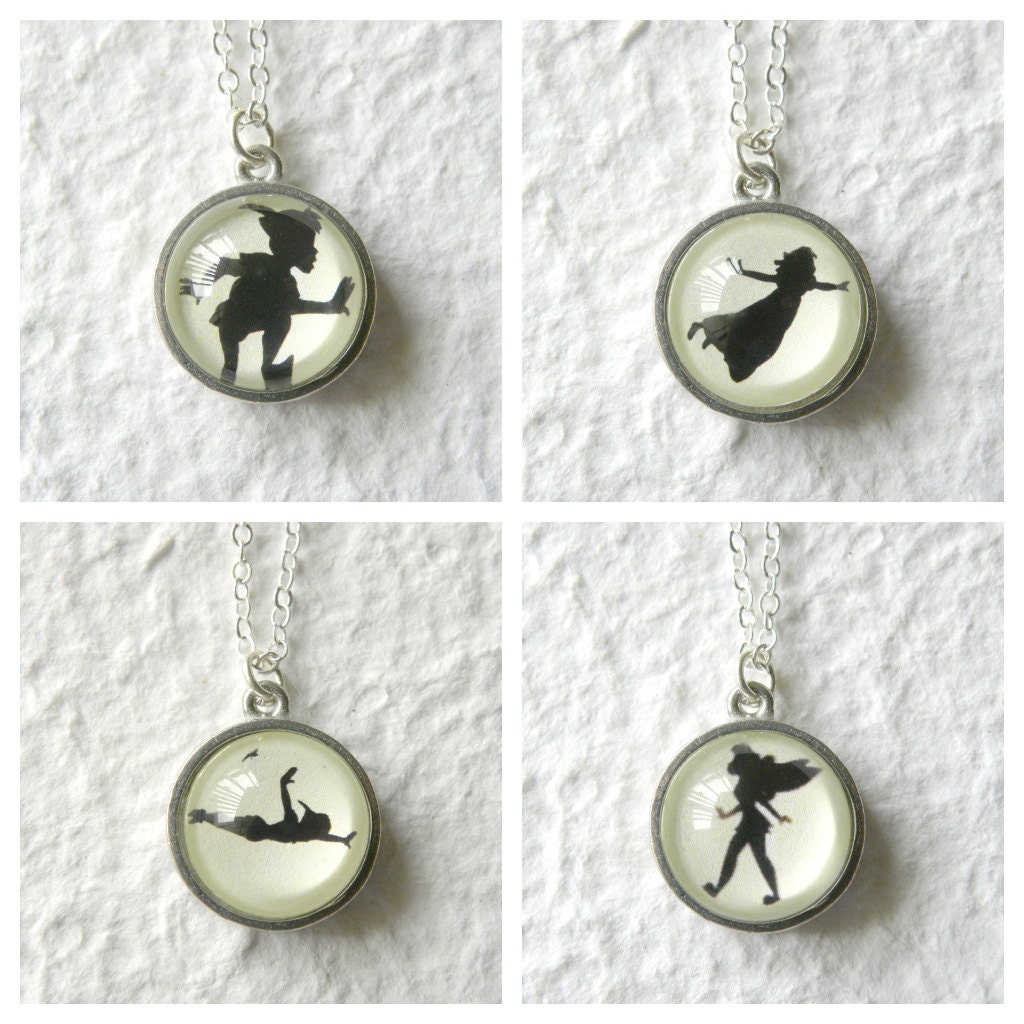 Peter Pan Wendy and Tinker Bell Shadows Double Sided Petite Necklace - Inspired from Disney's Peter Pan PICK Your two faves