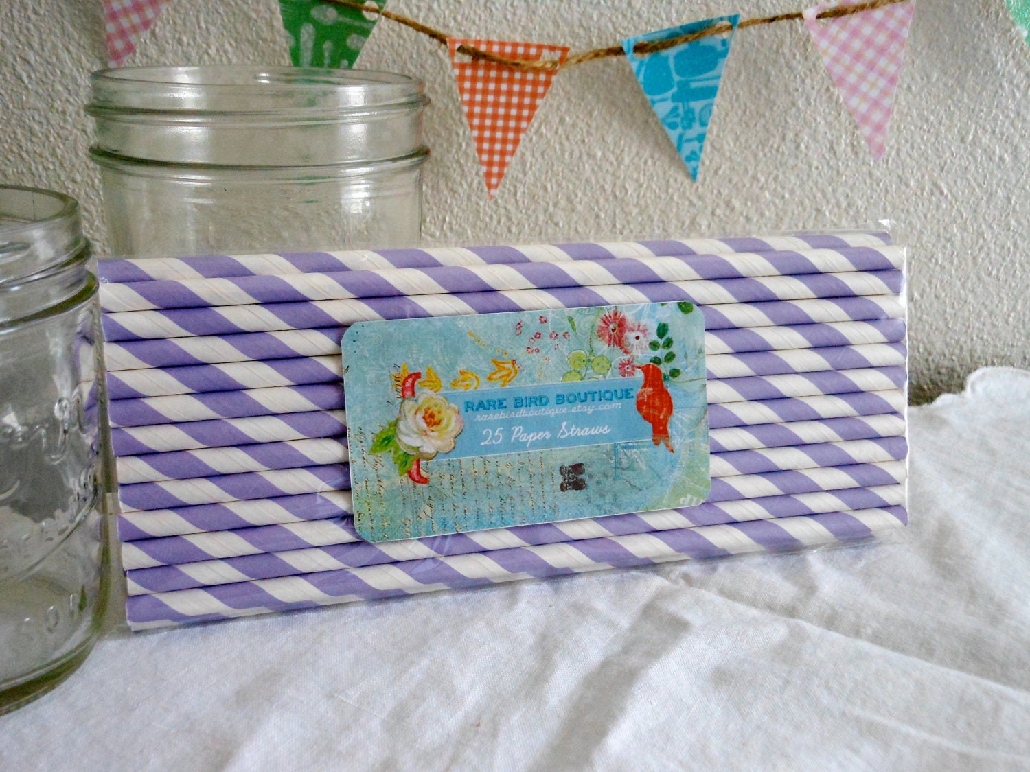 25 Lavender Striped Paper Straws 