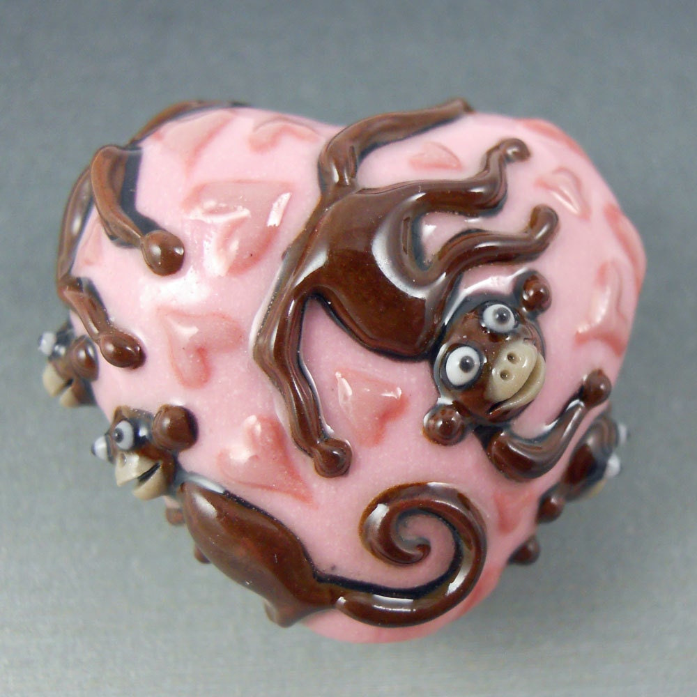 Monkey Heart Bead - Colored Porcelain Art Bead