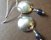 Silver Dome Earrings with Blue Pearl