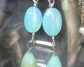 Aqua Blue Chalcedony Drop Silver Earrings