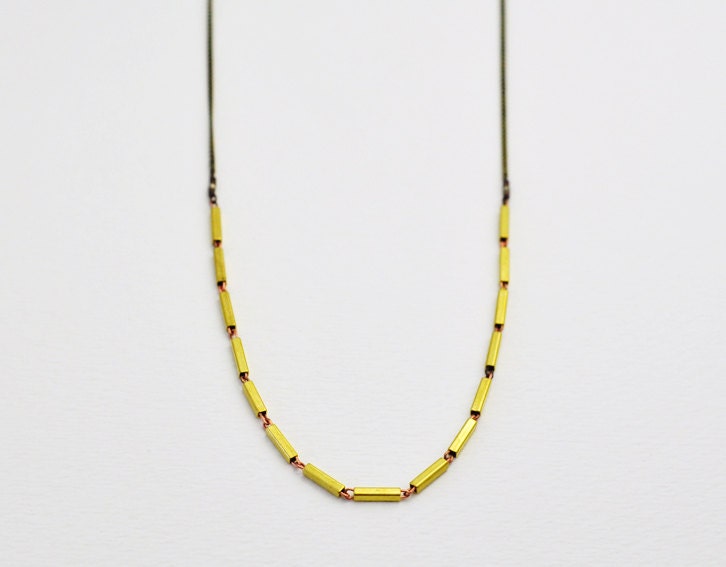 Kindred - long sleek antique brass dash bars necklace - modern minimal jewelry  gift for her