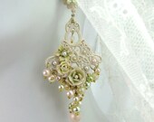 Wedding Chandelier Post Earrings Cream Floral Lace Bridal Drop Earring 812-3302
