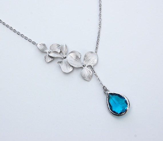 Orchid Lariat with Sea Green Teardrop Necklace, wedding jewelry gift, mother, sister, daughter, bridesmaid jewelry, bridal gift, birthday