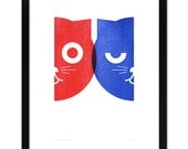 Kids Wall Art - Letterpress Print - Dueling Watson the Cat - 8 x 10"