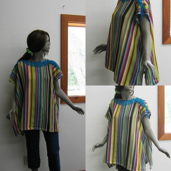 Inka style Poncho tunic flutter Kimono Blouse Shirt handmade free size