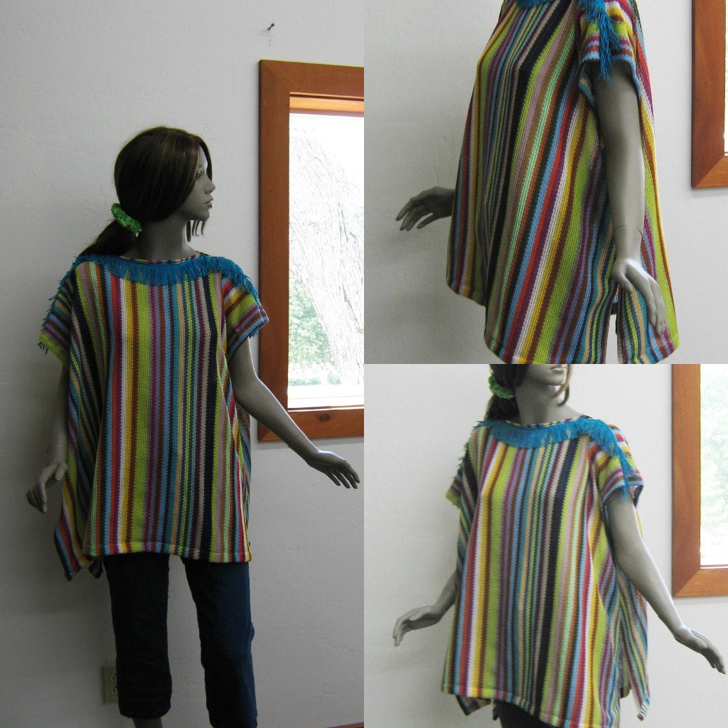 Inka style Poncho tunic flutter Kimono Blouse Shirt handmade free size