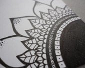 Mendhi Sunflower- Black & White Ink Original