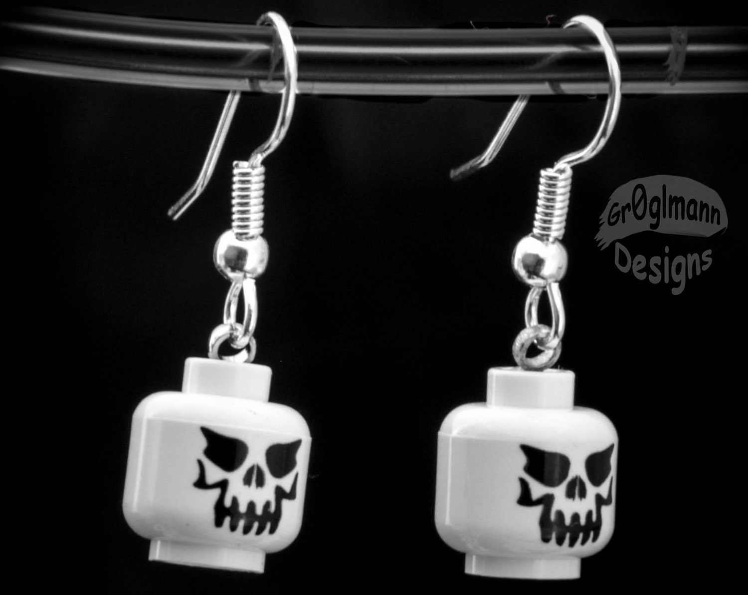 Evil Skeleton Head Dangle Earrings :) made with LEGO bricks