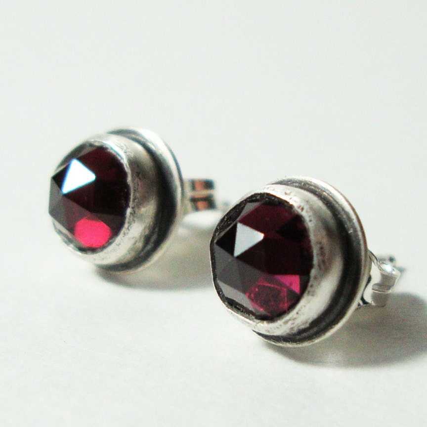 Garnet Stud Earrings, Garnet Earrings - Sparkling Cabernet Studs