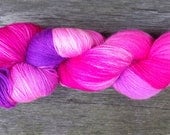 Bluefaced Leicester Superwash Sock yarn with nylon handpainted in shades of pink and purple