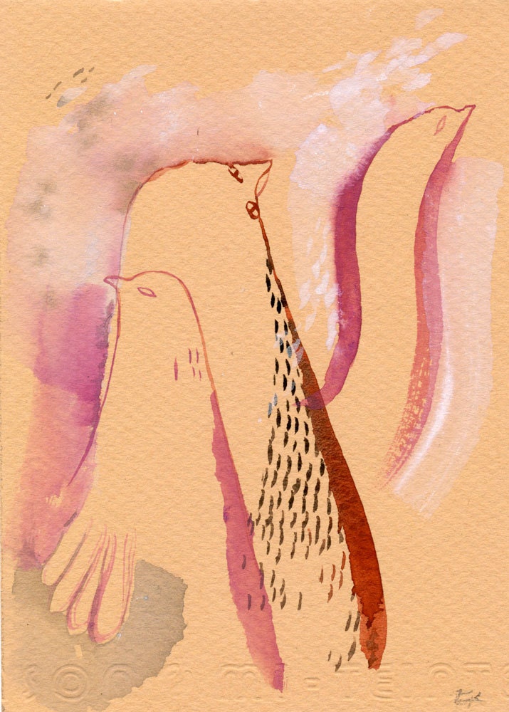 Three Birds watercolour / original gouache illustration