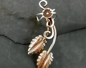 Brass and Sterling Flower and Leaf Ear Cuff - GOLDEN LEAVES - Handcrafted Mixed-Metal Earcuff