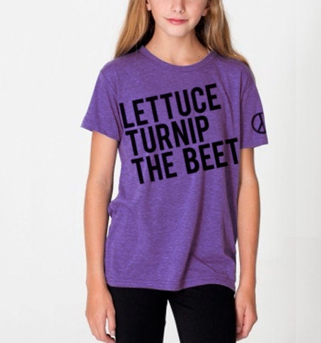 lettuce turnip the beet - purple heathered track tshirt - youth 8, 10, or 12