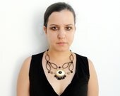 Black and Gold Necklace and Earrings - Wire wrapped, crystals, rhinestones - Art Deco style