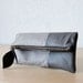 Leather Clutch in Dark Grey Cow Leather and Blended European Wool and Silk - Indie Patchwork Series