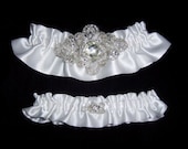 White Satin with Silver Beading Regal Garter Set