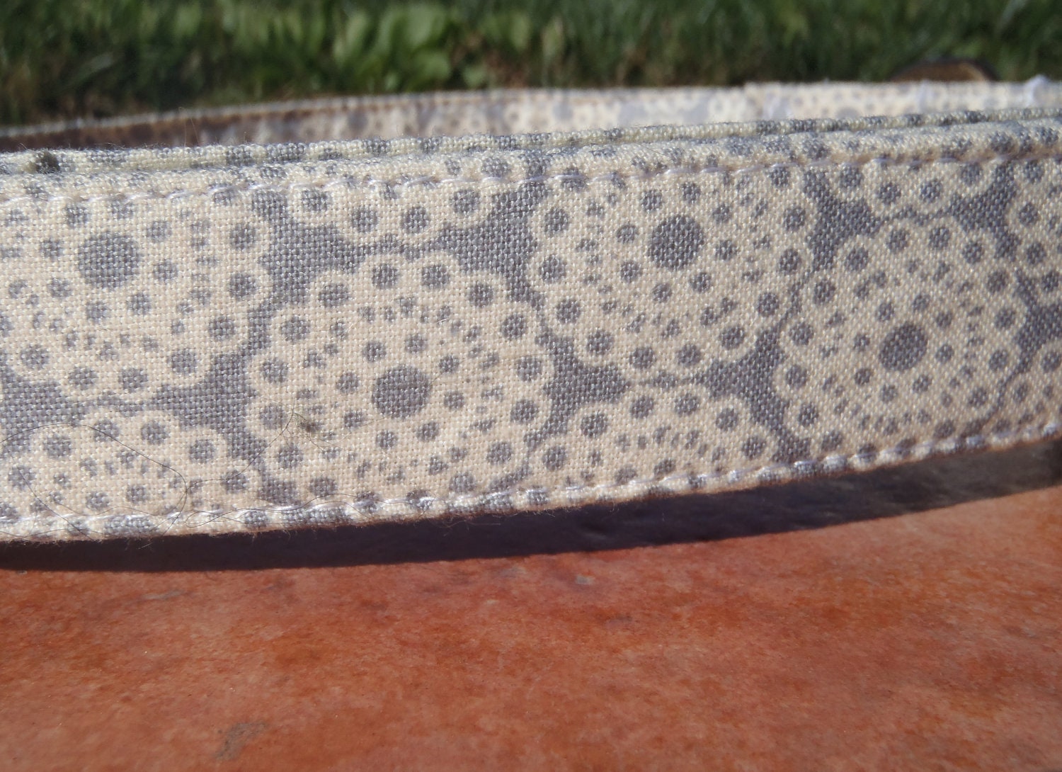 Vintage Lace - Organic Cotton MEDIUM Dog Collar Gray White Lace - All Antique Brass Hardware