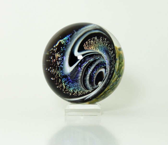 Lampwork Blue Green Vortex Marble Paperweight 1