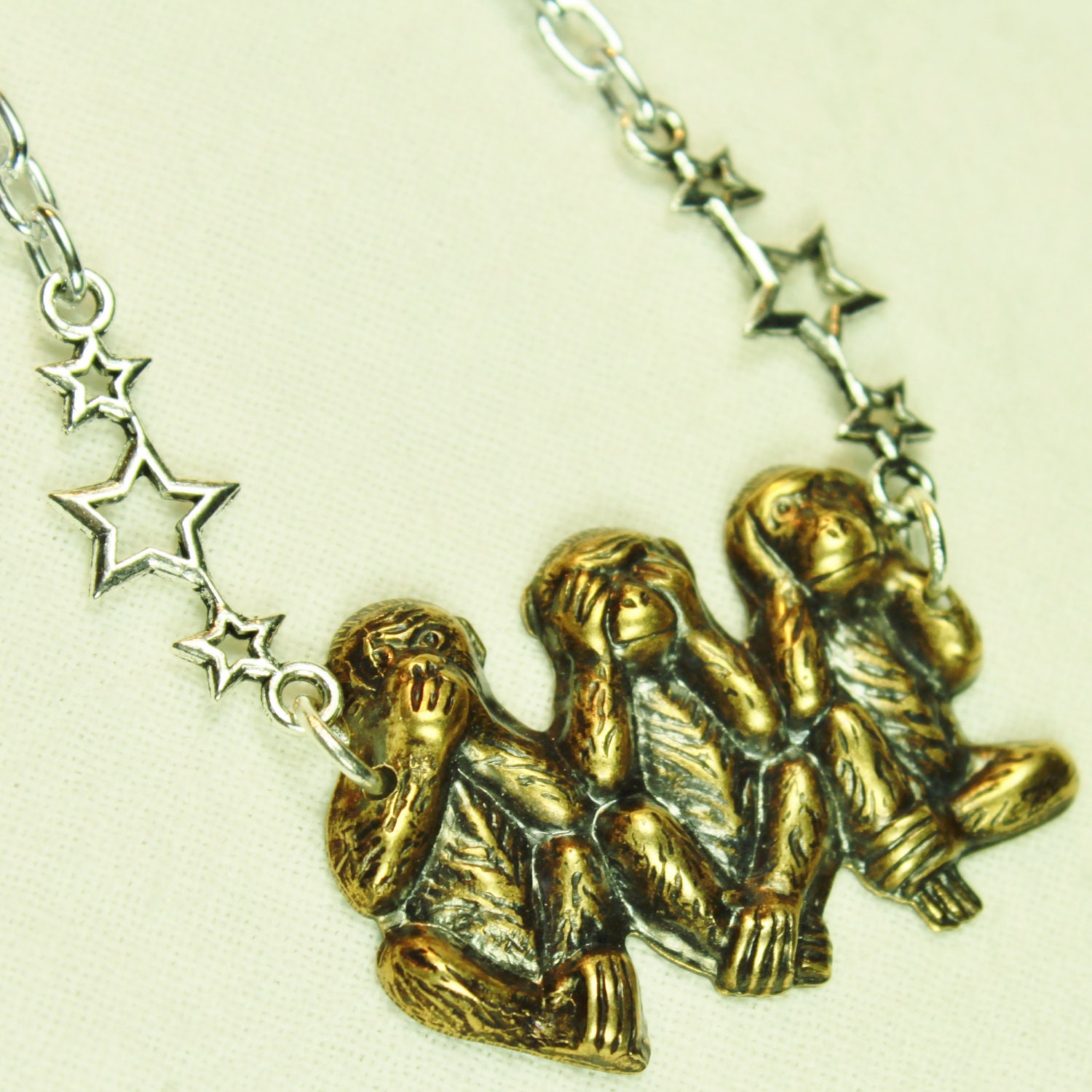Three Wise Monkeys Necklace in Bronze