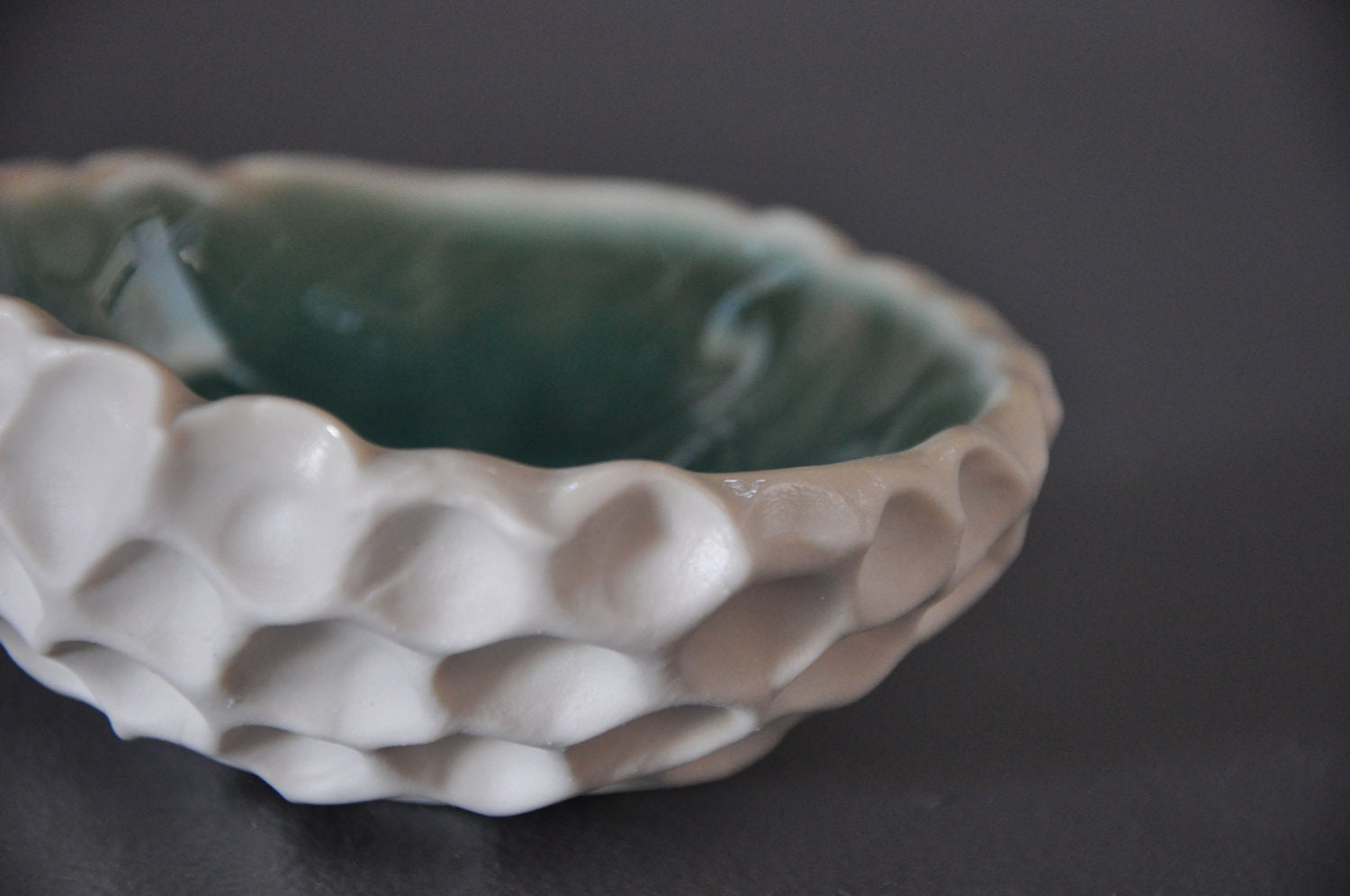 Cerulean Crackle Small Coral Bowl - White  Porcelain Serving Decor Kitchen Dining