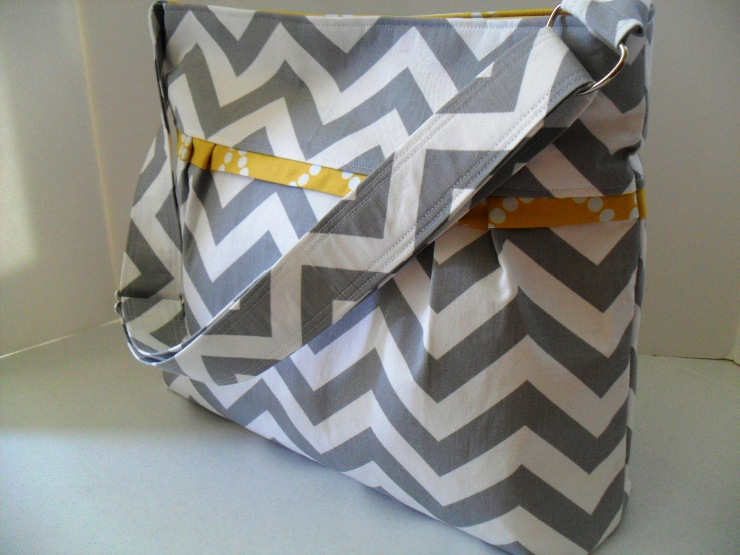 Large Diaper Bag Set Made of Chevron and Yellow - Adjustable Strap