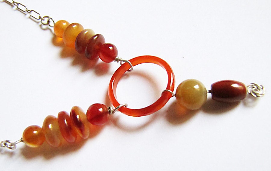 Carnelian, Jasper, Agate and Silver Gemstone Necklace