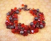 Flower Charm Bracelet, Red Star Flower Bouquet and Copper Charm Bracelet, FREE Shipping U.S.