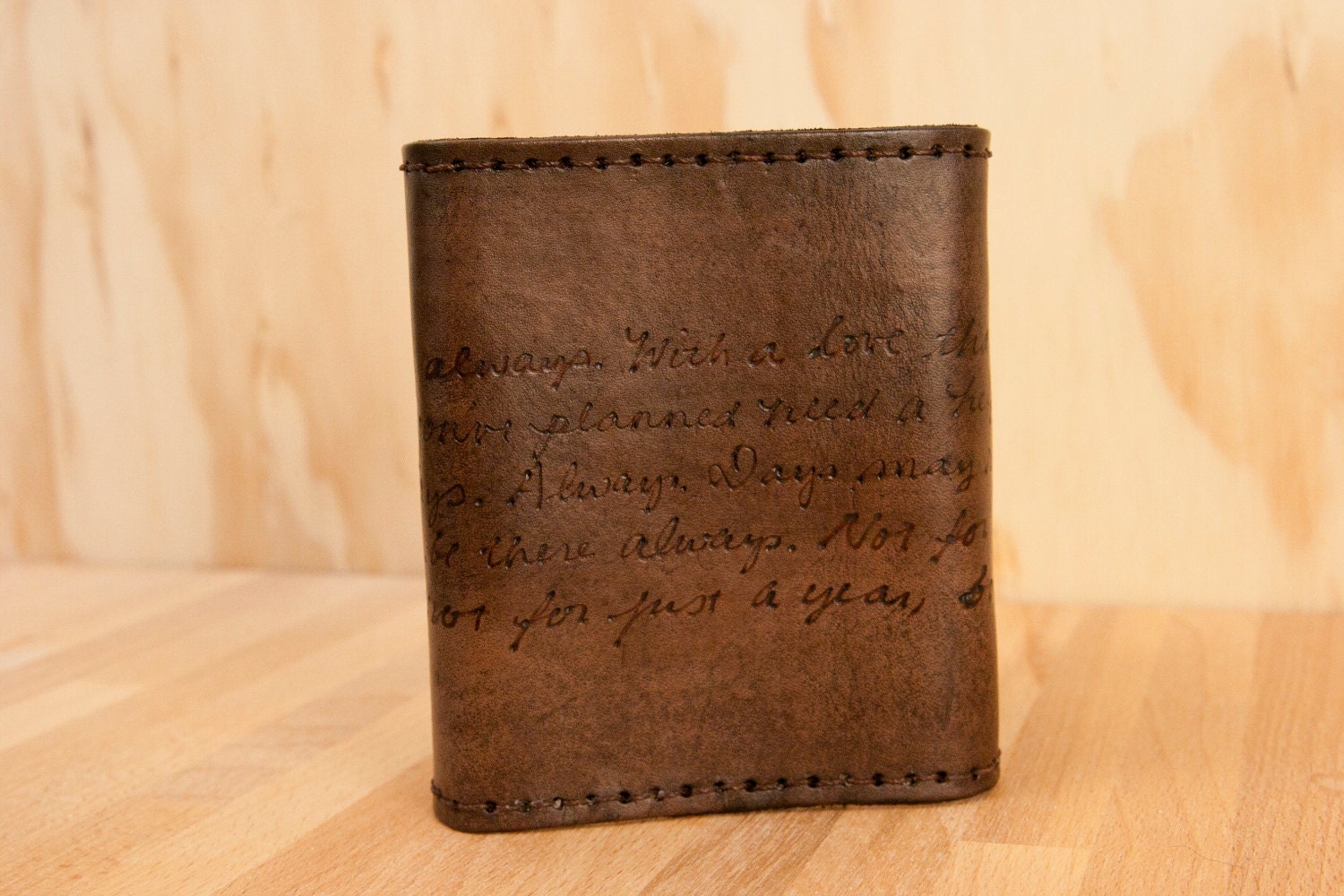 Leather Trifold Wallet - Antique Black  - Personalized Smokey Pattern