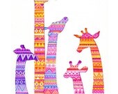 Giraffe Art - Colorful Tribal Print - Bright Colors Geometric Pattern Animal Illustration