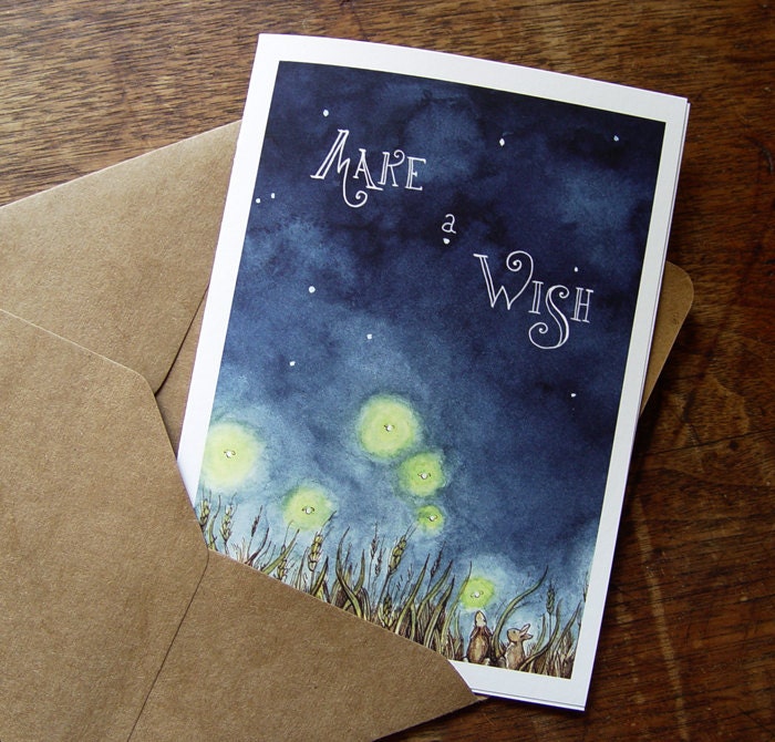 Make a Wish, Night Sky, Fireflies and Bunnies, Birthday Card