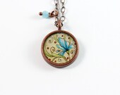 Little Red Polka-dots and Blue Flower Hand Painted Necklace