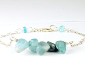 Light Blue Gemstone Candy Bracelet - Recycled Oxidized Sterling Silver Chain - Simple Modern Delicate Handmade Jewelry perfect for layering