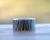 Mens Handcrafted Wedding Band -  Woodland Woodgrain Tree Bark Texture - Recycled Silver Ring - Custom Personalized -10mm wide