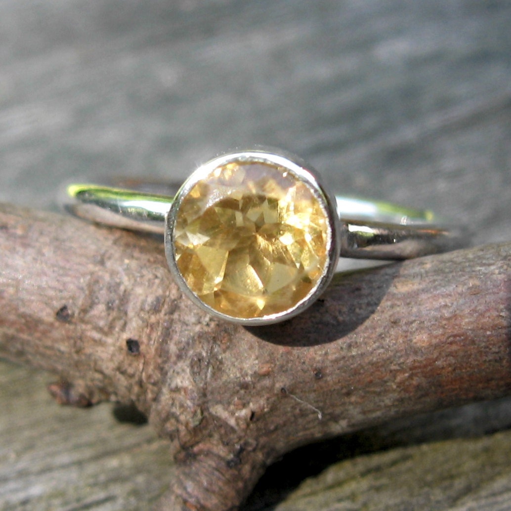 November Birthstone Ring 6mm A grade sunny yellow Citrine sterling silver stacking ring Your Size