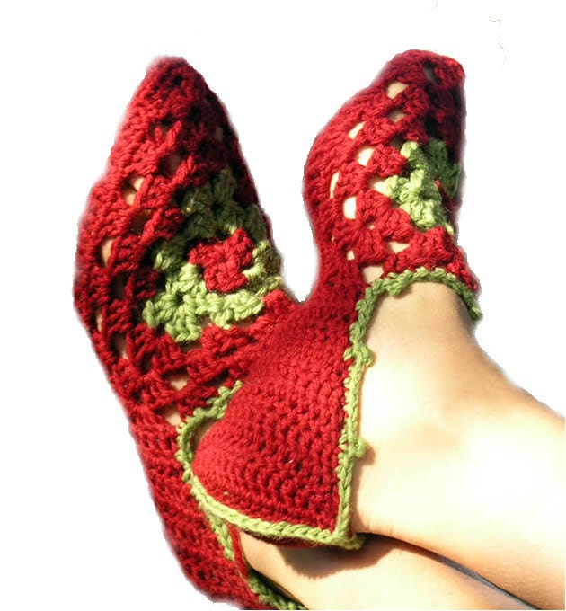 PDF crochet pattern - Babouches pointy slippers - elfin with granny square insert - Easy crochet with pictorial